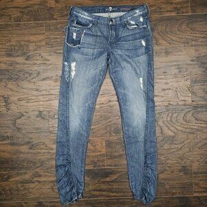 7 For All Mankind Womens 30 Blue Roxanne Ruched Leg Jeans Dostressed Pink Accent